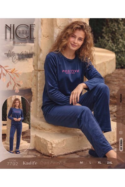 BEYAZTOPTAN Women's Long Sleeve Soft Textured Velvet Pajama Set