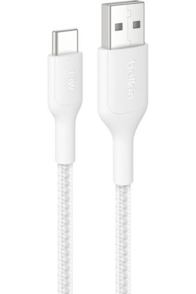Belkin Πλεκτό Καλώδιο USB-C αρσενικό - USB-A Λευκό 2μ CAB022hq2MWH