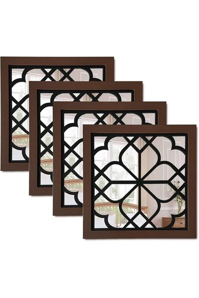 GENERAL ZEXUIRU Set of 4 Wooden Rustic Square Wall Mirror Vintage Style Decor...