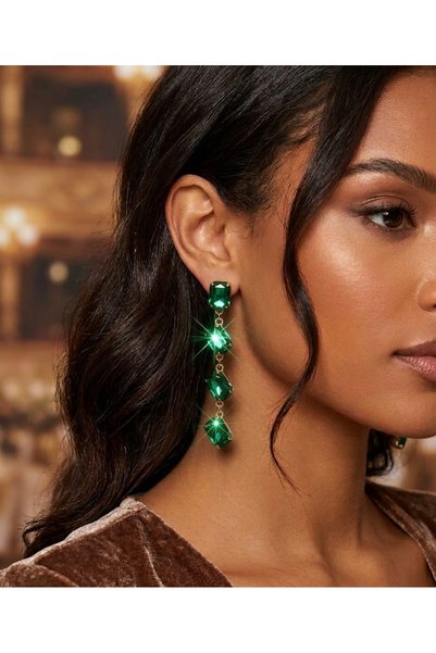 ROSALINDA Gold Plated Earrings with Green Baguette Stones