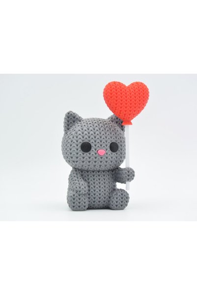 3DONE MODELS Figurina 3D Crosetata Pisica cu Balon Inima - Editie Valentine's...