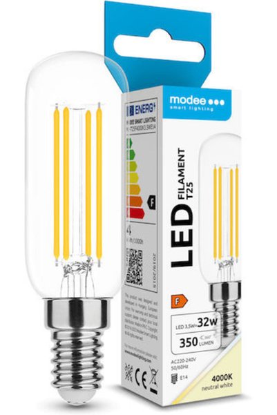 Modee Lighting Λάμπα LED 3.5W 86mm Για ντουί E14 και σχήμα T25 Λευκό 350lm Κω...