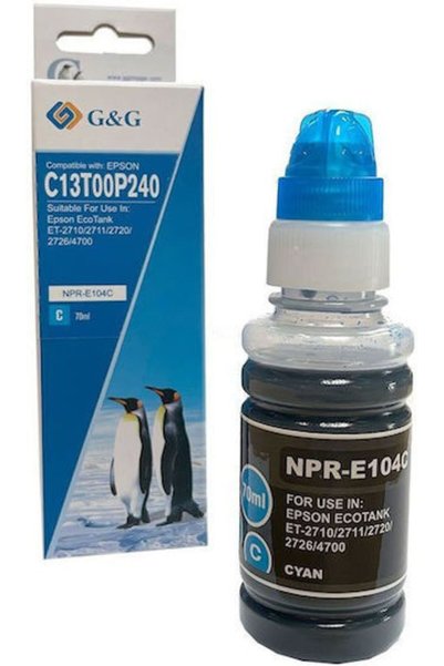G&G Συμβατό μελάνι για εκτυπωτές inkjet Epson 104 / C13t00p240 70ml Κυανό 1 Τ...
