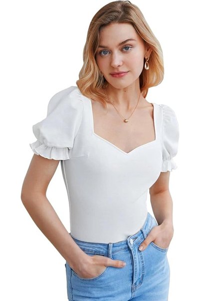 GENERAL Shasmi Women's & Girls' Solid Sweet heart Neck Slim Fit Simplicity Tops