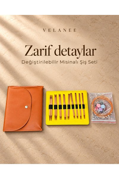 VELANE STORE Turuncu Çantalı Kare Gövdeli Değiştirilebilir Misinalı Örgü Şiş ...