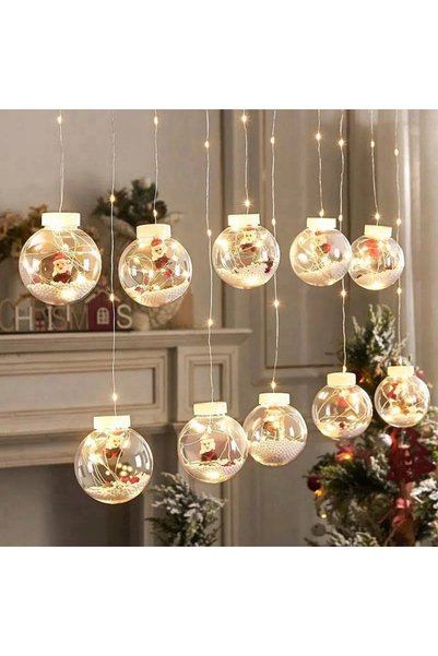 OEM Χριστουγεννιάτικα Φωτάκια Κουρτίνα 10led Άγιος Βασίλης Διάφανες Μπάλες Θε...