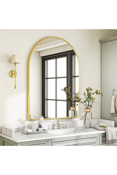 Koonmi Wall Mounted Arched Mirrors Vanity Mirror 61 × 91 cm with Brushed Alum...