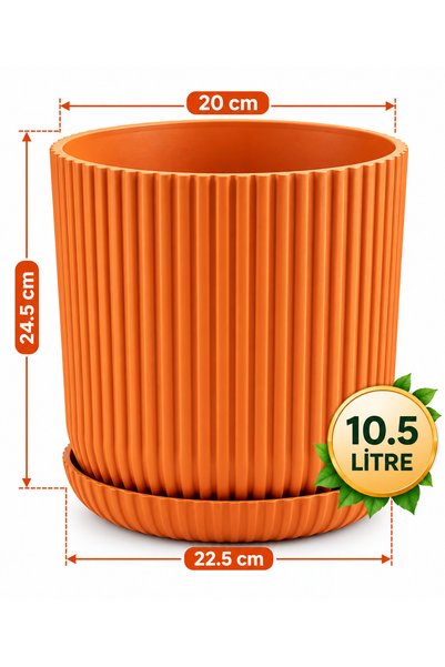 TEMMUZ HOME 10,5 Litre Lotus Tabaklı Dekoratif Çiçek Saksısı – Modern Çizgili Tasarım, Drenaj Delikli, İç ve Dış Mekân Uyumlu