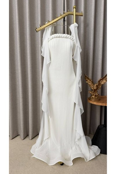 SNIPER1 White Maternity Dress with High-End Pleats, Jujet, New Fashion