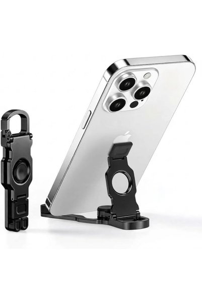 Generic Foldable Rotating Phone Holder with Carabiner and Hand Spinner Black