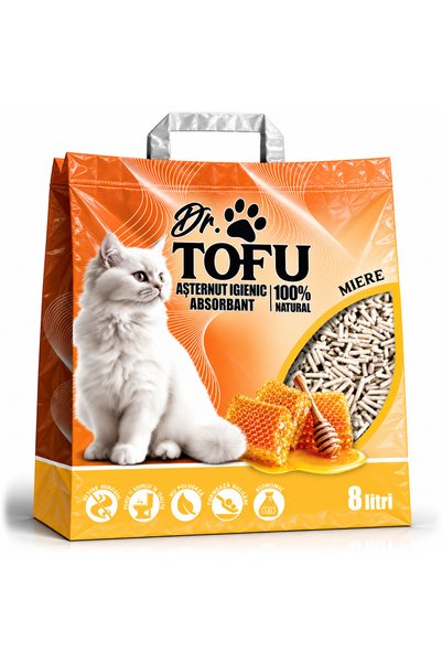 Tofu Dr. - Asternut igienic absorbant 5 in 1 pentru pisici, Miere, 8 L