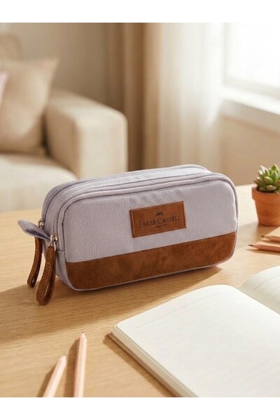 Faber Castell Faber-Castell Double Compartment Pencil Bag Pastel Suede Detail...