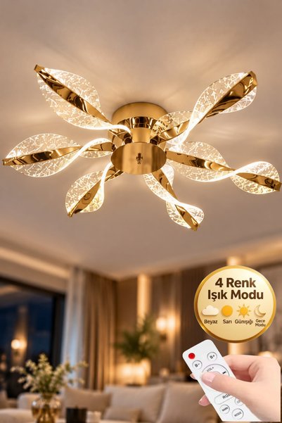 Lumia Lighting Mars Model Gold Kumandalı 6"lı Ledli 3 Renk Modu Kristal Salon...