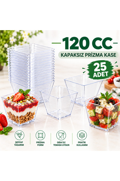 Apex 25 Adet Kristal Mika Prizma Tatlı Kasesi 120 cc Kapaksız Kübik Sunum Kab...