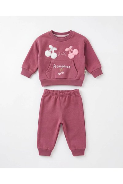 EFEYOO Cherry Embroidered Baby Girl Set 3 Threaded 100% Cotton 6-9 Months 9-1...