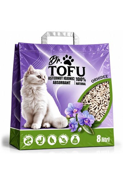 Tofu Dr. - Asternut igienic absorbant 5 in 1 pentru pisici, Orhidee, 8 L