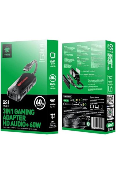 PLEXTONE بطاقة صوت GS1 من نوع C، محول صوت محمول 3 في 1، صوت عالي الجودة 24 بت...