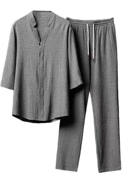 Quattro Men's Fashion Men's 2 Pieces Linen Set Summer Outfits, Casual Beach B...