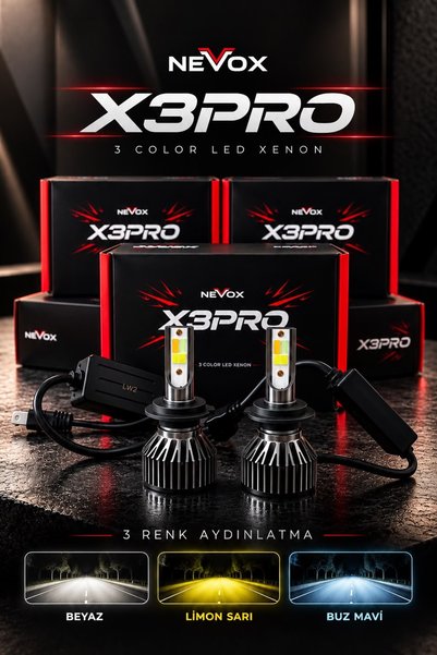 Universal 3 Renk Led Xenon Led far H1 Led Zenon Beyaz- Limon Sarı -Buz Mavi Şimşek Etkili