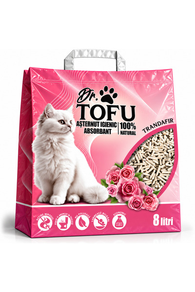 Tofu Dr. - Asternut igienic absorbant 5 in 1 pentru pisici, Trandafir, 8 L