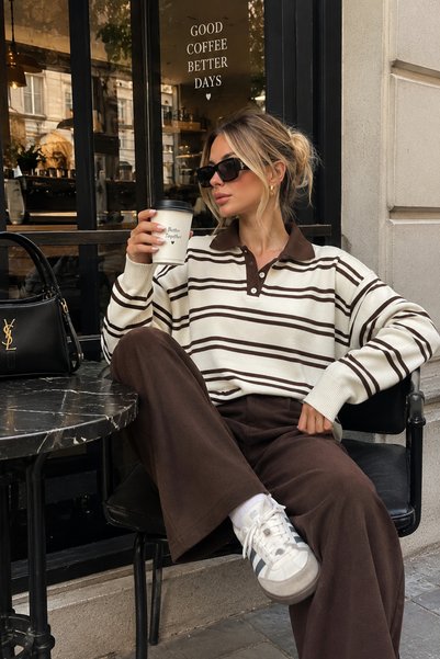 DAMGA Collection Buttoned Polo Collar Knit Sweater