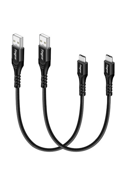 Fasgear كابل USB من النوع C، عبوة من قطعتين بطول 1 قدم، كابلات قصيرة مجدولة م...