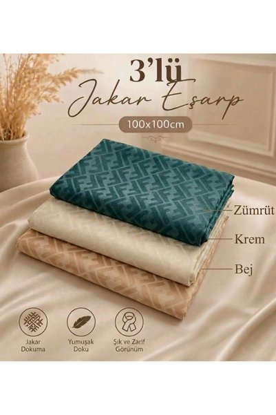 Altınoluk Tekstil وشاح جاكار مكون من 3 قطع لا يظهر على الملابس ولا يحتاج إلى ...
