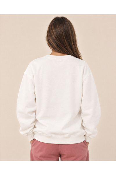TOP CLOTHE سويت شيرت نسائي كاجوال بطبعة ربطة عنق ودبدوب، بلوفر شتوي بأكمام طويلة وياقة دائرية وقصة مريحة، مناسب للجامعة والخروجات – أبيض ورمادي