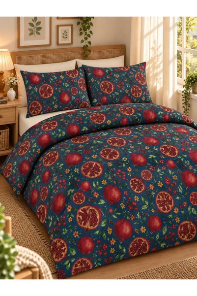 ZIY Collection طقم غطاء لحاف قطني مزدوج بنقشة الرمان من سلسلة هوم مقاس 200x22...