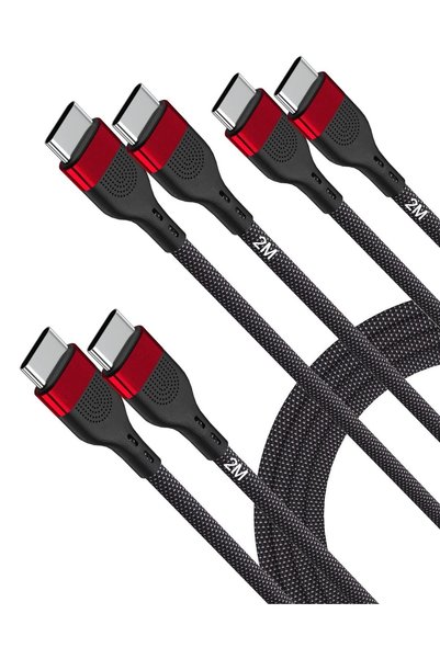 schitec 3 عبوات من كابل USB C نوع C بطول 2 متر، كابل USB C إلى USB C مضفر بقد...