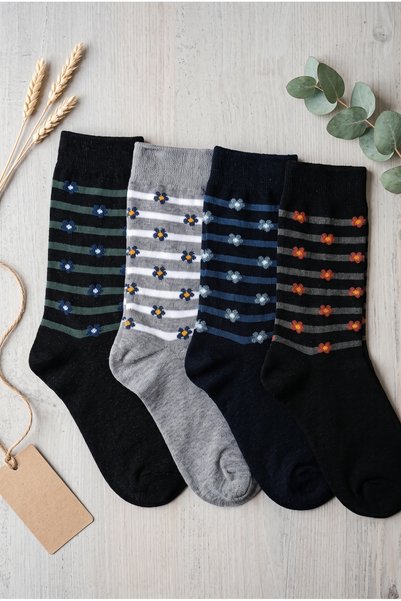 burçak çorap Women's Floral Patterned Striped Socks 12-Pack – Size 36-40 Soft...
