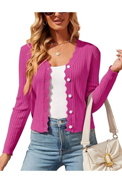 GENERAL Womens Cropped Cardigan Knit Shrugs for Dresses Tops V Neck Button Do...