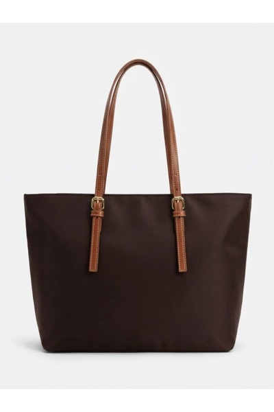 By Tugce Er Bags Kadın Acı Kahve Paraşüt Kumaş Omuz Çantası Evrak Ve Laptop Çantası Büyük Boy Tote Bag (47*30)