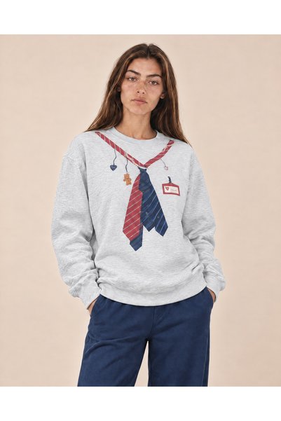 TOP CLOTHE سويت شيرت نسائي كاجوال بطبعة ربطة عنق ودبدوب، بلوفر شتوي بأكمام طو...