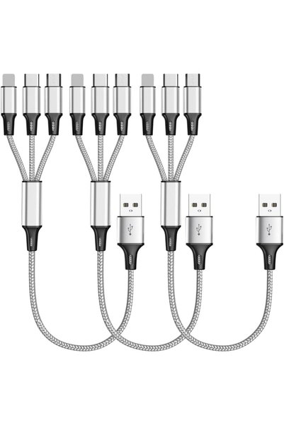 GENERAL كابل شحن متعدد (3 قطع بطول 1 قدم)، كابل شحن USB قصير متعدد الاستخداما...