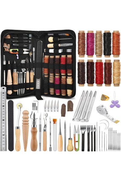 GENERAL Jupean 60 Pcs Leather Working Tools Leather Sewing Kit Leather Craft ...