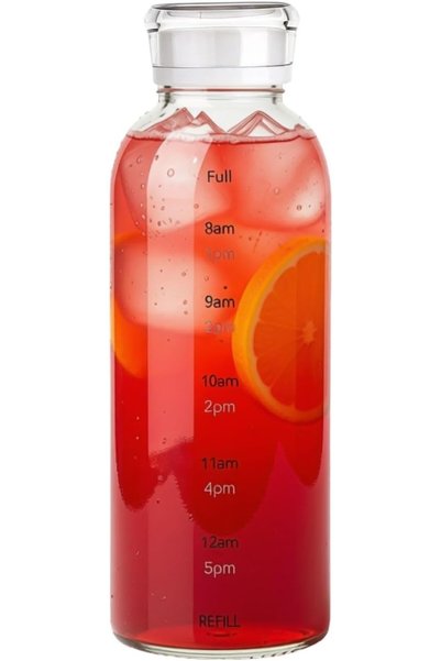 Home Zone 16.9 Oz Borosilicate Glass Water Bottle with Time Marker, Leak Proo...