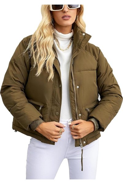 GENERAL GXFGZZRS Womens Winter Cropped Puffer Jacket Long Sleeve Stand Collar...