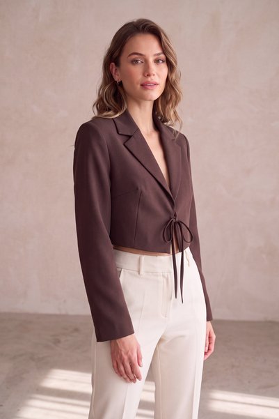 Miloja Kadın Önden Bağlamalı Crop Blazer Ceket