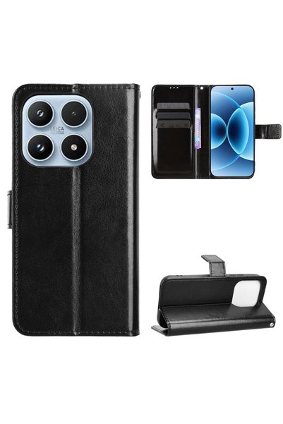 XGSM Husă tip carte pentru Xiaomi 17, portofel Crazy Horse, negru