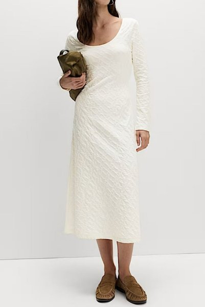soft&basic Rochie ecru cu decolteu în formă de O, texturată, lungime midi, cu...