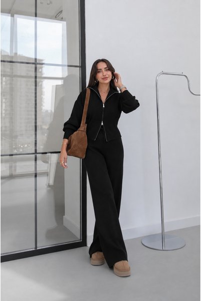 unika boutique طقم تريكو نسائي واسع الساقين بسحّاب مزدوج