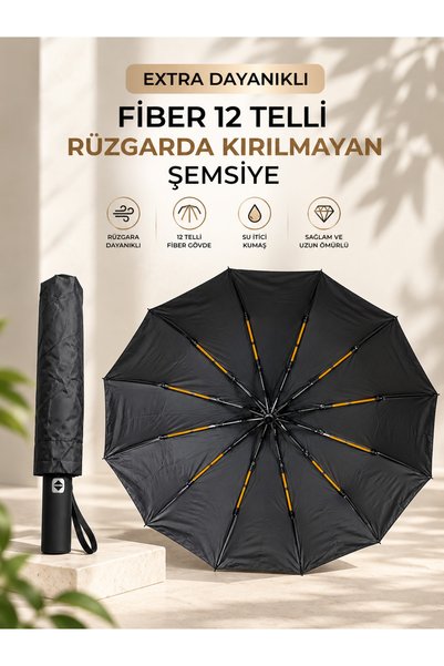 NPCQUN 12 Telli Çift Telli Fiber Şemsiye – Rüzgara Dayanıklı, Tam Otomatik, S...