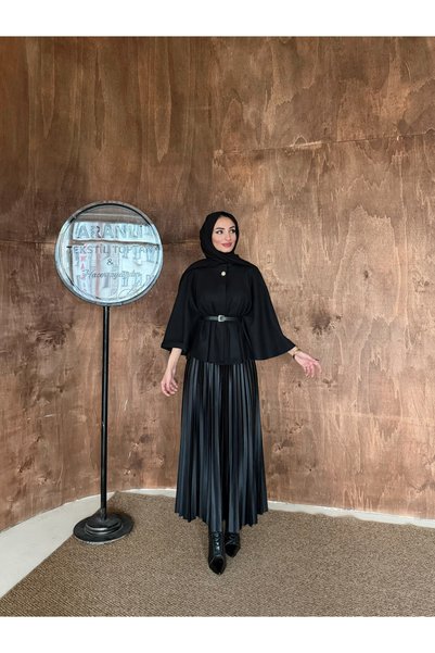 hacer ayaydın Stamped Fabric Belted Poncho