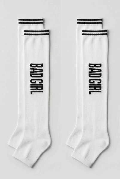 EFFE 2 Pairs of Slogan-Printed Striped Towel-Soled Women's Over-The-Knee Socks