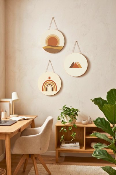 Nod Boho 3-Piece Round Painting Set with String, Mdf Wood Wall Decor, Layered...
