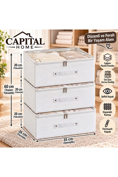 Capital Home 3 ADET ÇOK AMAÇLI DÜZENLEYİCİ HURÇ + SAKLAMA KUTUSU ŞEFAF KAPALL...