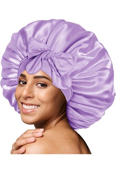 BONNET QUEEN قبعة نوم حريرية للنساء، قبعة شعر حريرية مزدوجة الطبقات مع شريط ق...