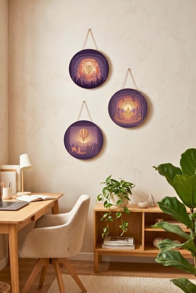 Nod Cappadocia 3-Piece Round Table Set with String Mdf Wood Wall Decor Layere...