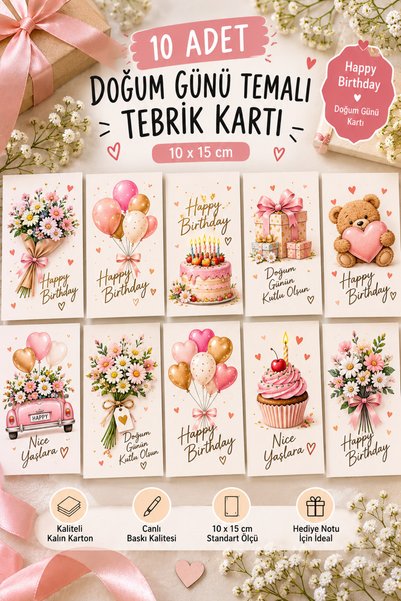 PAMEPAW 10 ADET DOĞUM GÜNÜ TEMALI KÜÇÜK TEBRİK KARTLARI/ HAPPY BİRTHDAY/DOĞUM GÜNÜ KARTI
